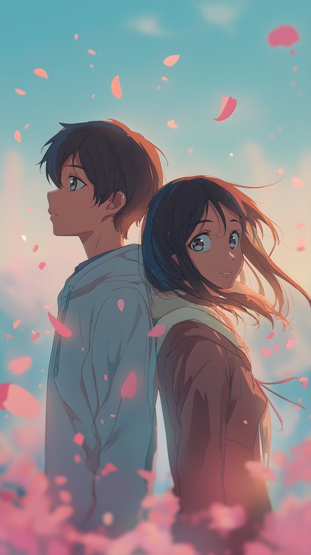 Young adults stand back to back under a sky with clouds Free Premium Stock Photo - stock photo