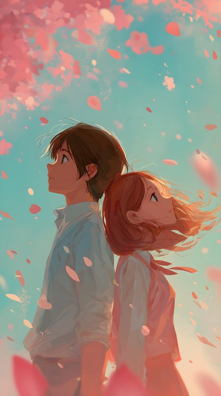 Young couple stands under cherry blossom trees in spring Free Premium Stock Photo - stock photo