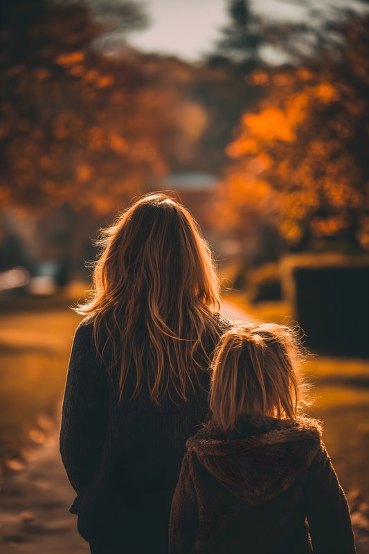 Walking together on a path in autumn afternoon sun Free Premium Stock Photo - stock photo