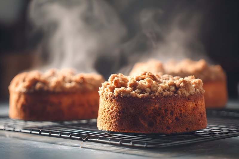 Freshly baked cakes cooling on a wire rack Free Premium Stock Photo - stock photo