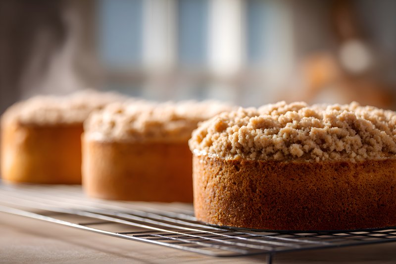 Baked cakes cooling on a wire rack in a kitchen setting Free Premium Stock Photo - stock photo