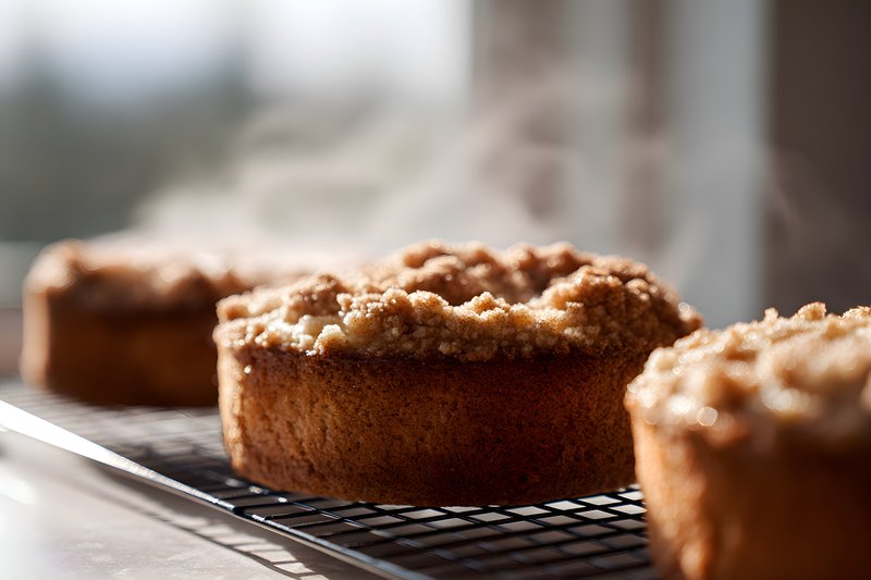 Freshly baked cakes cooling on a wire rack in the kitchen Free Premium Stock Image - stock photo
