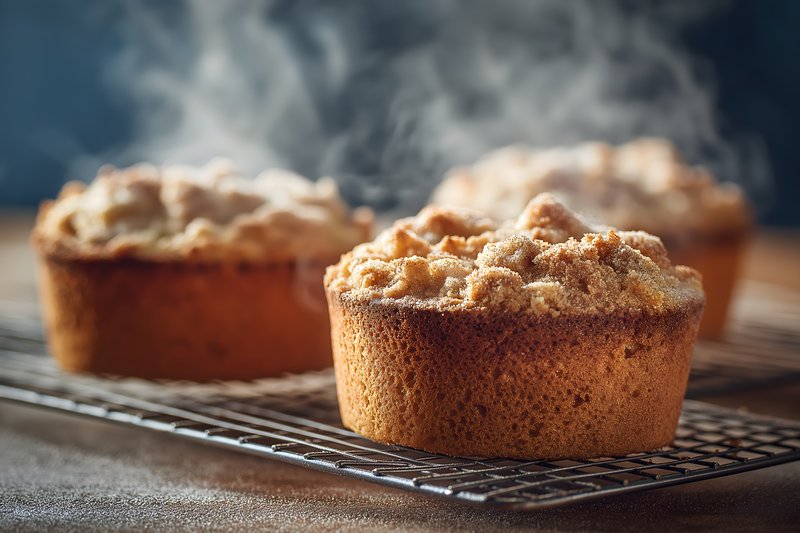 Freshly baked cakes cool on a wire rack in a kitchen Free Premium Stock Image - stock photo