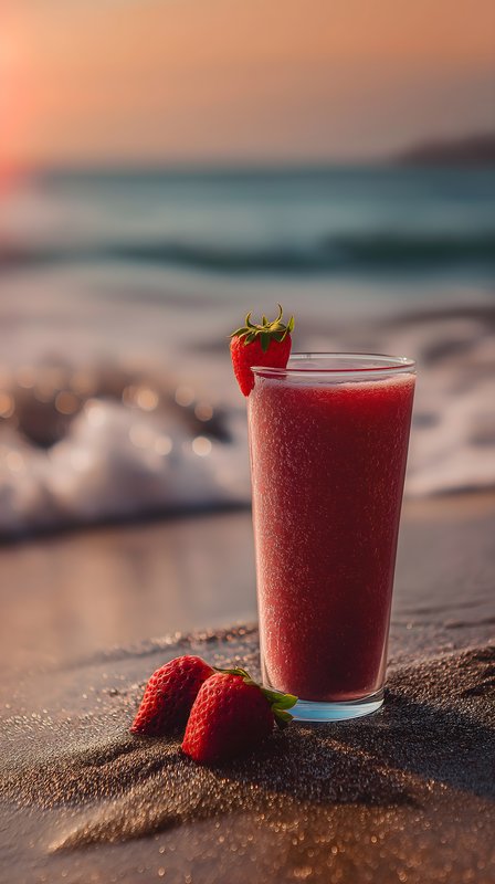 Refreshing drink sits on sandy beach at sunset Free Premium Stock Photo - stock photo