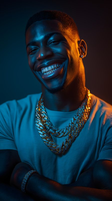 Man smiles while wearing chains in studio setting Free Premium Stock Photo - stock photo