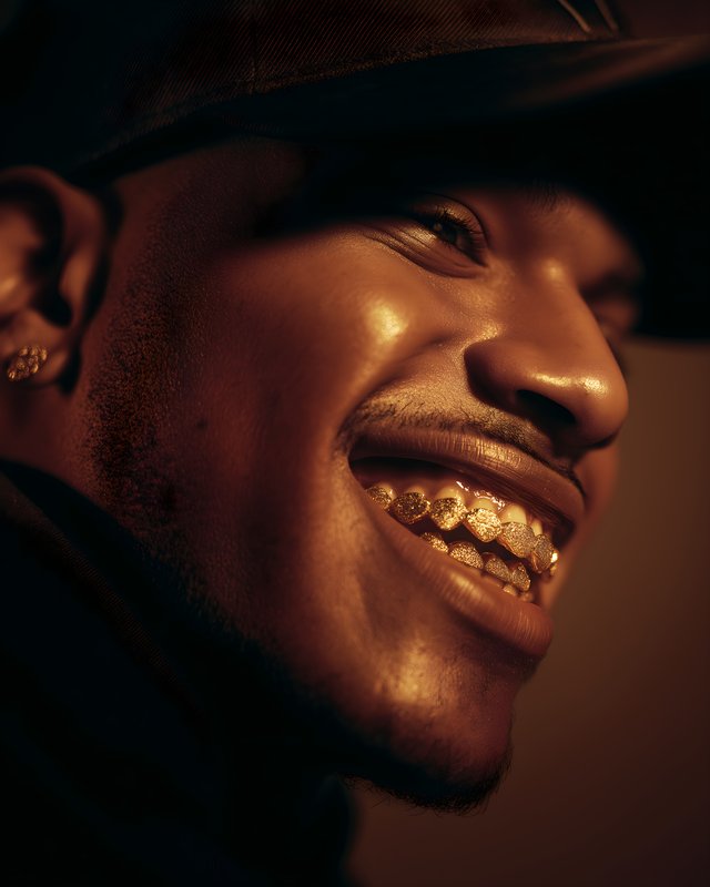 Smiling man with grill under warm light in a close-up Free Premium Stock Image - stock photo