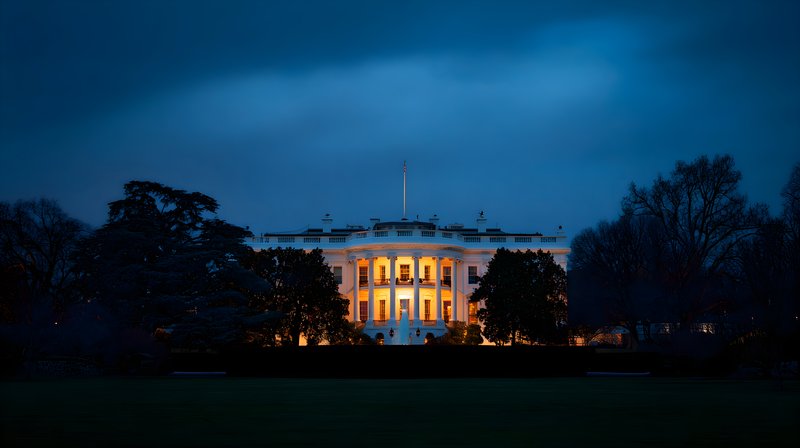 White House illuminated at night during winter season Free Premium Stock Image - stock photo