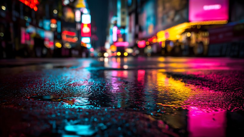 Rainy night reflects bright lights in city streets Free Premium Stock Photo - stock photo