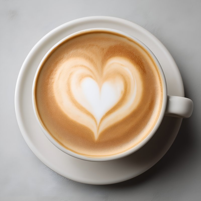 Latte art with heart design in a coffee cup on a white plate Free Premium Stock Image - stock photo
