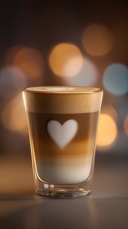 Coffee drink with heart design on top in a glass cup Free Premium Stock Image - stock photo