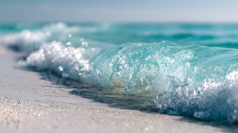 Waves crash on the shore under clear skies at the beach Free Premium Stock Image - stock photo