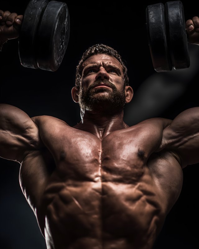 Man lifts dumbbells in gym while focusing on strength training Free Premium Stock Photo - stock photo