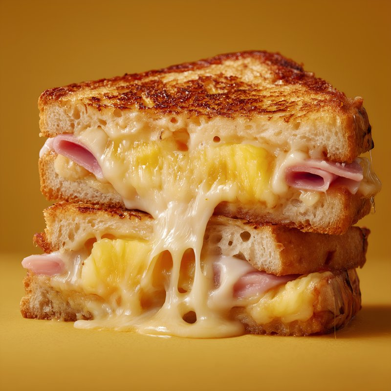 Melted cheese and ham sandwich on a yellow background Free Premium Stock Image - stock photo