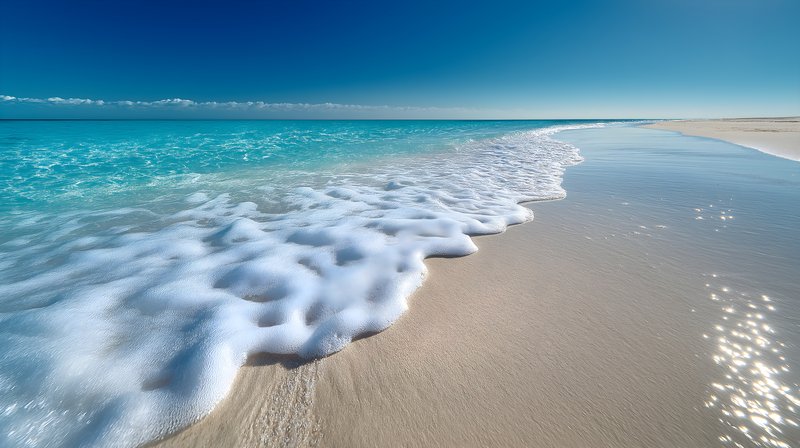 Clear water meets sandy shore at midday Free Premium Stock Image - stock photo