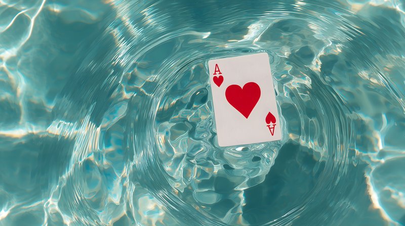 Playing card floats in blue water during sunny day Free Premium Stock Image - stock photo