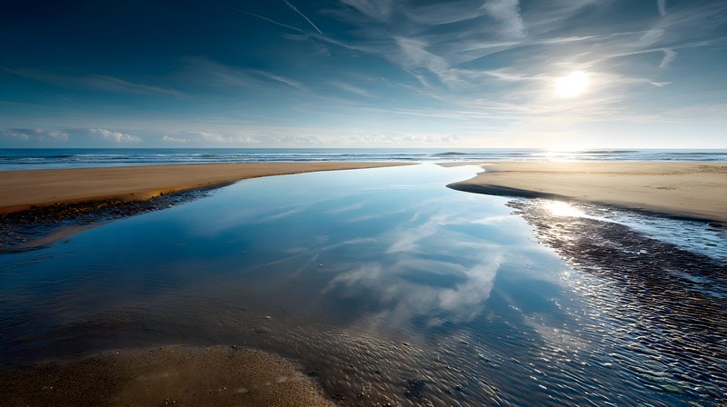 Sunrise over the ocean with reflections on the wet sand Free Premium Stock Photo - stock photo
