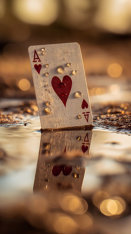 Playing card rests in water with reflections and light Free Premium Stock Image - stock photo