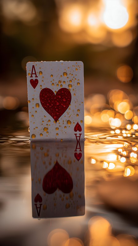 Playing card rests in water during sunset Free Premium Stock Image - stock photo