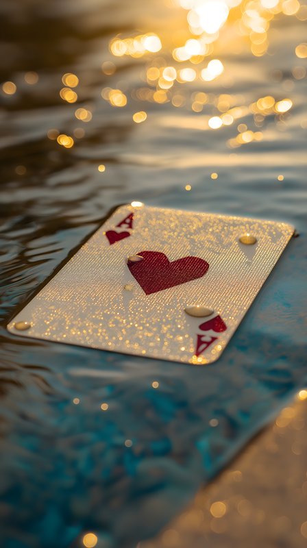 Card floats on water at sunset near a pool Free Premium Stock Image - stock photo