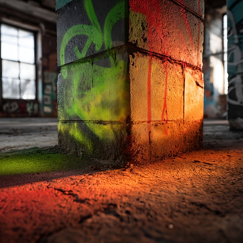 Urban art on a concrete pillar in an abandoned building Free Premium Stock Image - stock photo