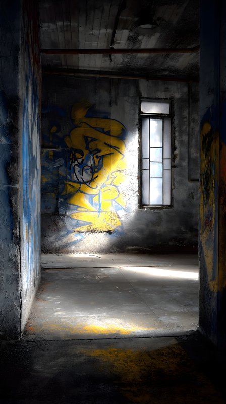Urban space with graffiti and light in an old building Free Premium Stock Image - stock photo