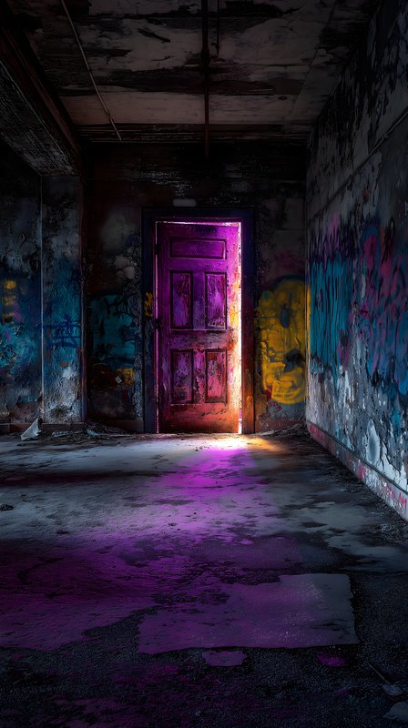 Light shines through a door in an abandoned building Free Premium Stock Photo - stock photo