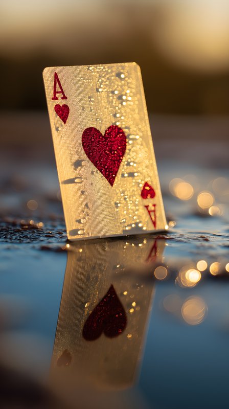 Card stands on wet surface during sunset Free Premium Stock Image - stock photo