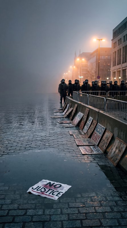 Protesters march in the fog during a night rally for justice Premium Stock Photo - stock photo