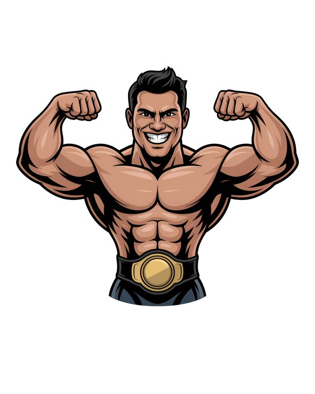 Strong man showing muscles with a belt in a cartoon style Premium Stock Photo - stock photo
