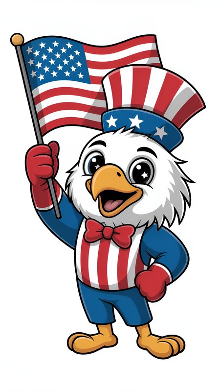 Eagle character holds American flag for celebration Premium Stock Photo - stock photo