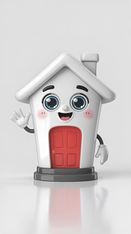 Cartoon house character waves to the viewer in simple design Premium Stock Photo - stock photo