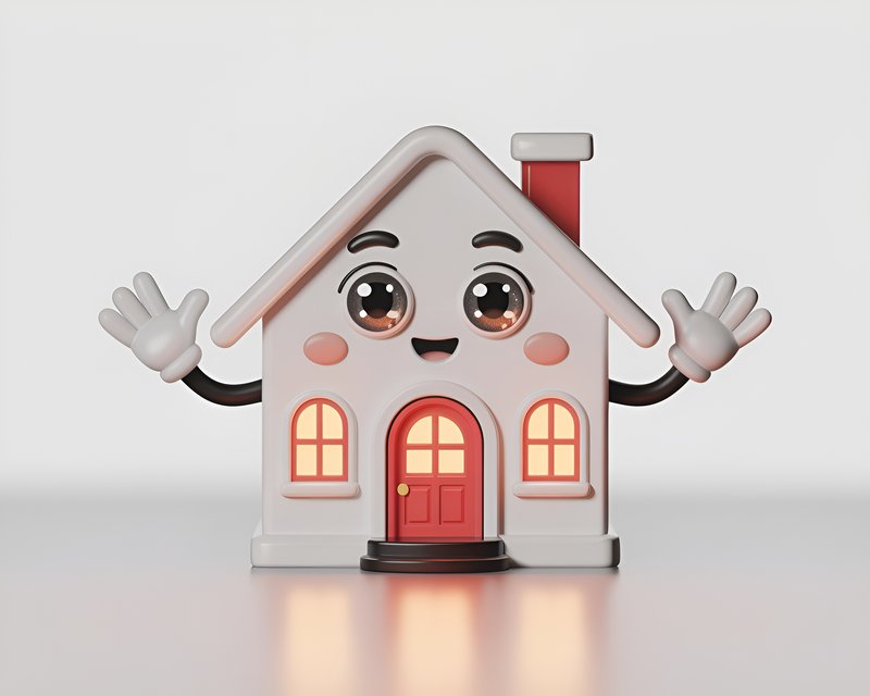 Toy house with smiling face and hands raised Premium Stock Image - stock photo