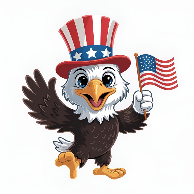 Cute eagle mascot celebrates American patriotism Premium Stock Image - stock photo