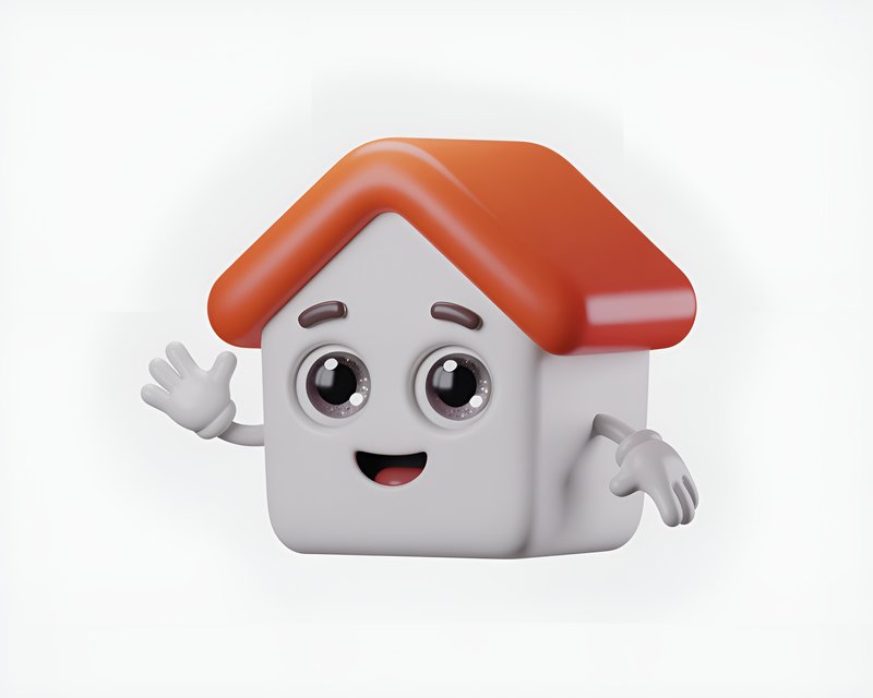 Cute cartoon house character waving with a smile Premium Stock Photo - stock photo