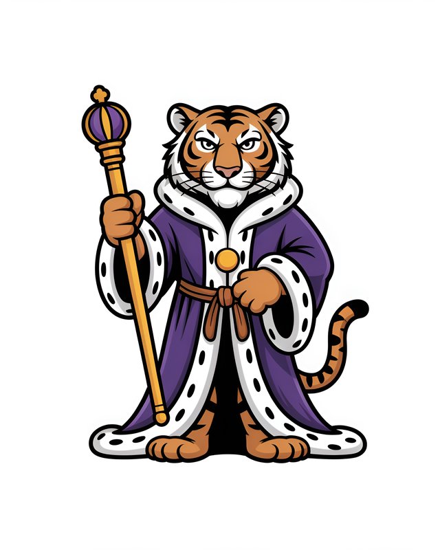 Tiger in a royal robe holding a scepter in a cartoon style Premium Stock Photo - stock photo
