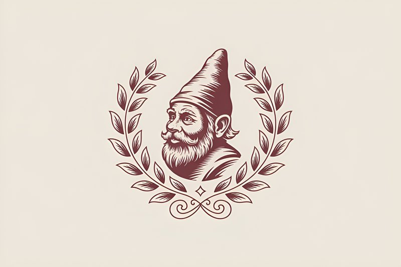 Gnome with beard inside a leaf wreath design Premium Stock Photo - stock photo