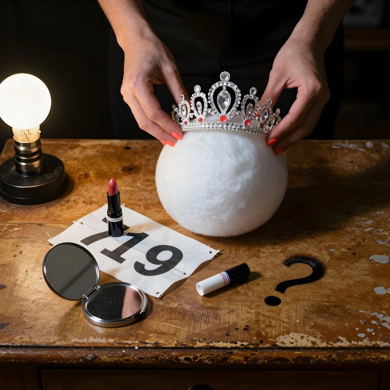 Preparing a crown and makeup on a wooden table at night Premium Stock Image - stock photo