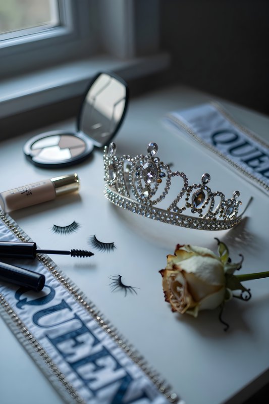 Preparing for a special event with a tiara and makeup items Premium Stock Image - stock photo