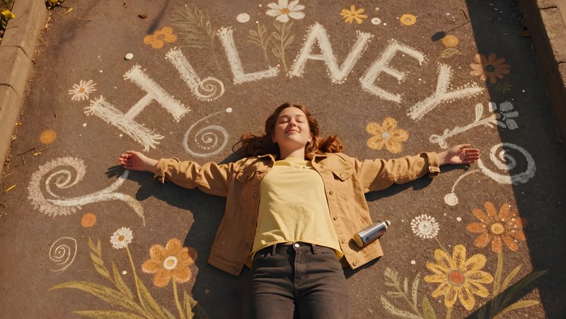 Sunshine and chalk art on the street in Hilaney Premium Stock Photo - stock photo