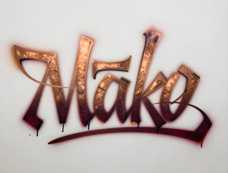 Graffiti art shows the word 'Make' on a white wall Premium Stock Image - stock photo