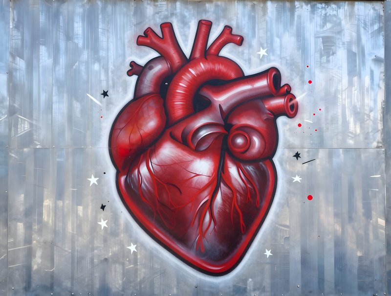 Street art shows a red heart mural on a wall Premium Stock Photo - stock photo