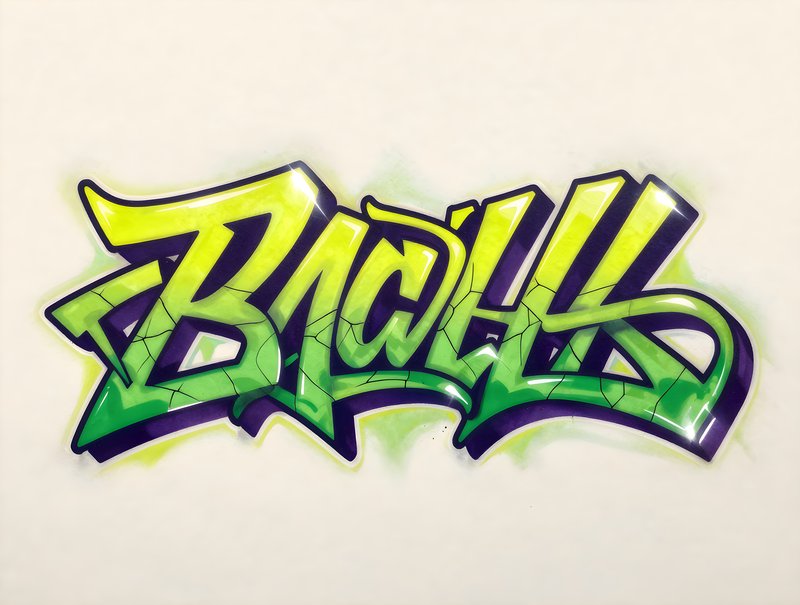 Graffiti art displaying the word Bacillus on a wall Premium Stock Image - stock photo