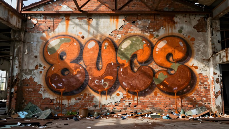 Colorful graffiti on a brick wall in an abandoned building Premium Stock Photo - stock photo
