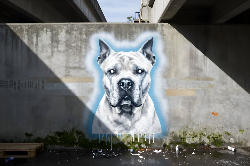 Murals of a dog on a concrete wall in an urban setting Premium Stock Image - stock photo