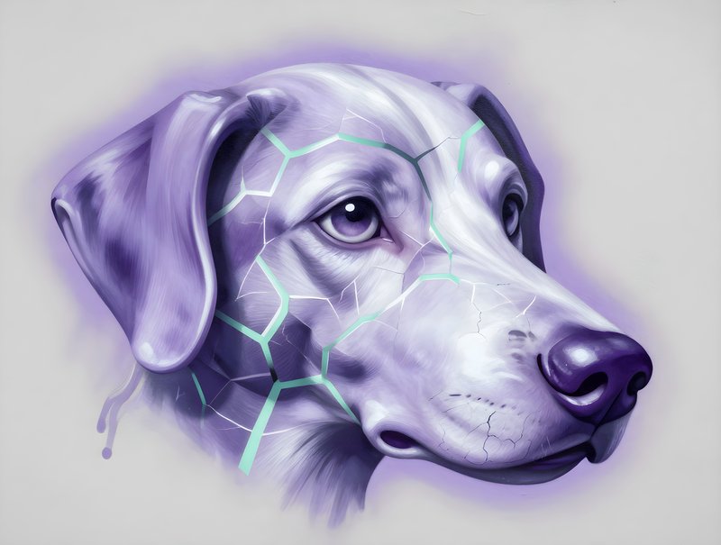 Dog with cracks and neon lines in urban art style Premium Stock Image - stock photo