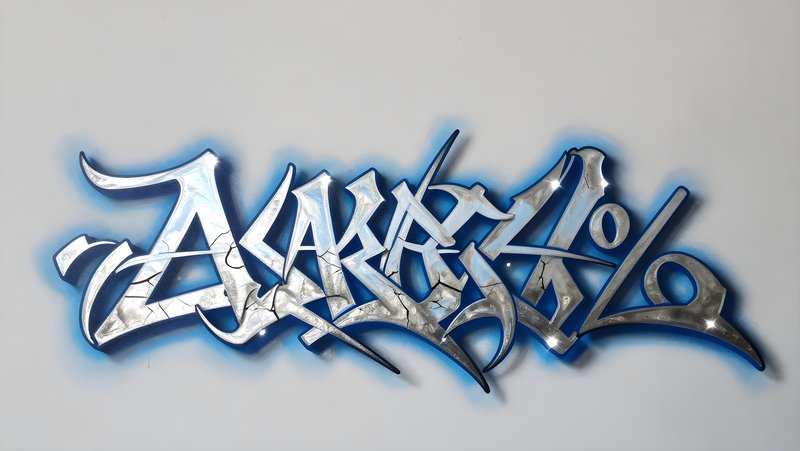 Graffiti art on wall with silver and blue colors Premium Stock Photo - stock photo