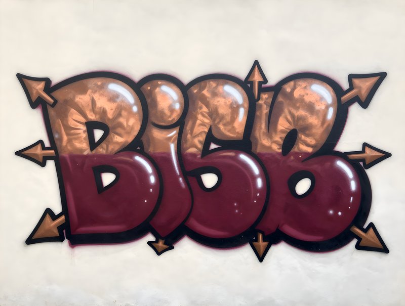 Graffiti art shows the word Big in bold letters on a wall Premium Stock Image - stock photo