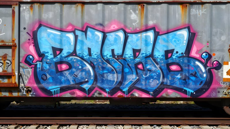 Colorful graffiti on a train container in an urban area Premium Stock Photo - stock photo