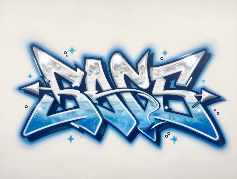 Graffiti art design on wall with blue colors in urban area Premium Stock Image - stock photo