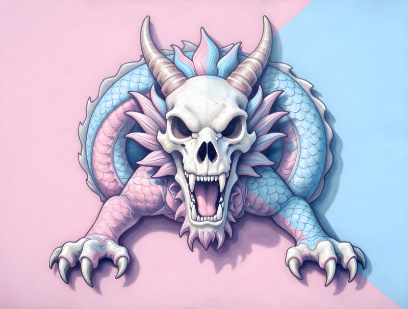 Artistic dragon skull with colorful scales on a background Premium Stock Image - stock photo